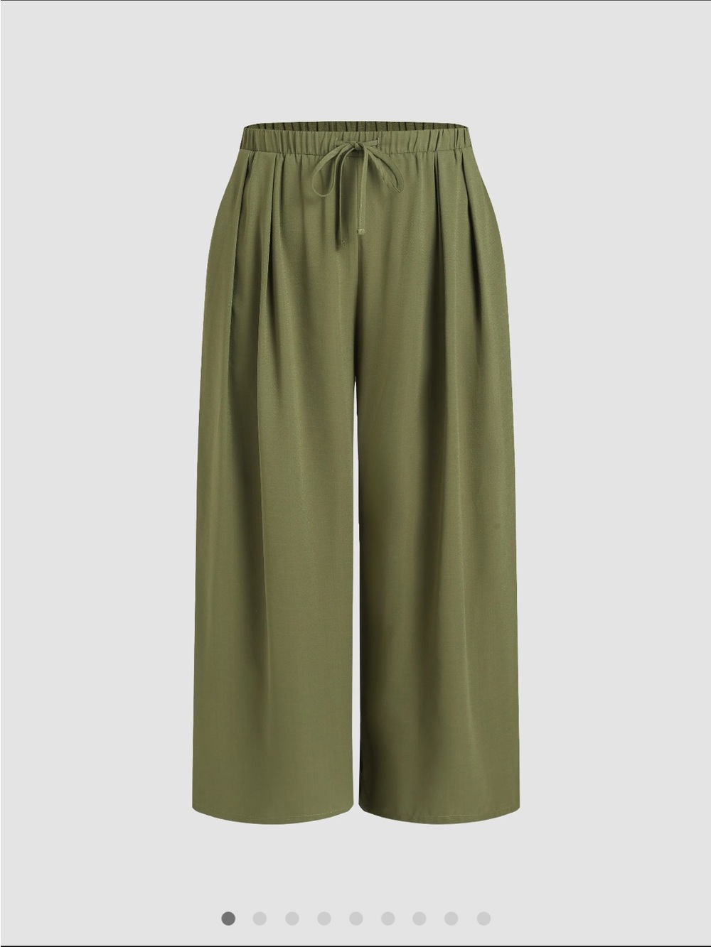 Cider Olive Green Wide-Leg Drawstring Trousers